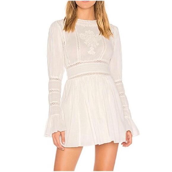 Free People Dresses & Skirts - NWOT Free People Ivory Victorian Waisted CROCHET Mini Dress 2 Lace Cotton Womens